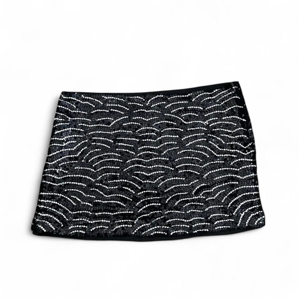 Gryphon Silk Sequin Mini Skirt Black Silver Holiday Party Size L
